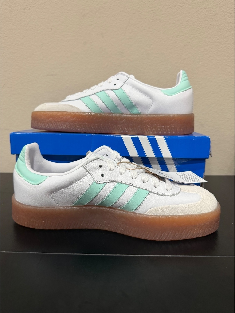 Size 5.5Y/6.5 Women - Adidas Samba GS “Cloud White Mint” - Picture 2 of 6